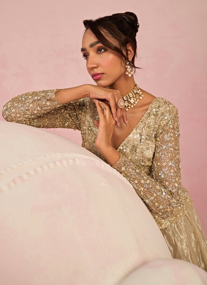 Ivory Silk Jacket Sharara Set Prevasu - Fabilicious Fashion