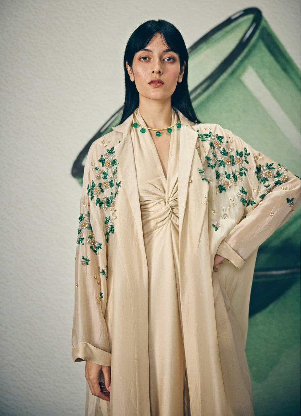 Ivory Silk Jumpsuit With Jacket Paulmi and Harsh X Ease - Fabilicious Fashion