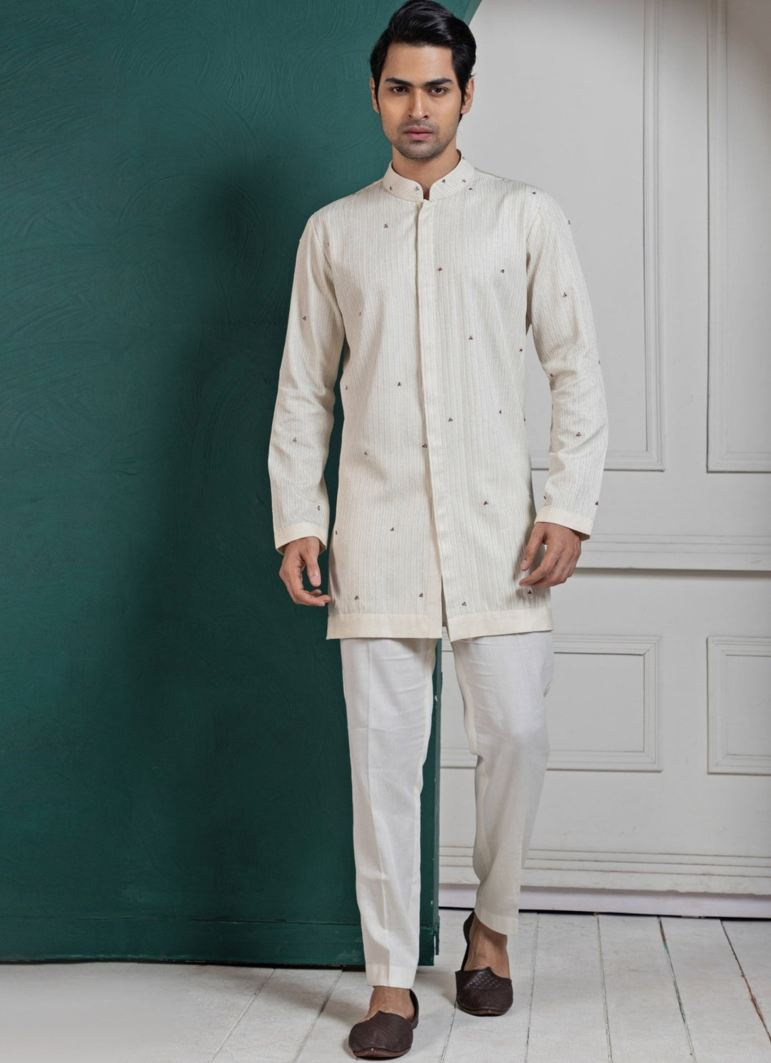 Ivory Silk Kurta Pant Set Smriti - Fabilicious Fashion