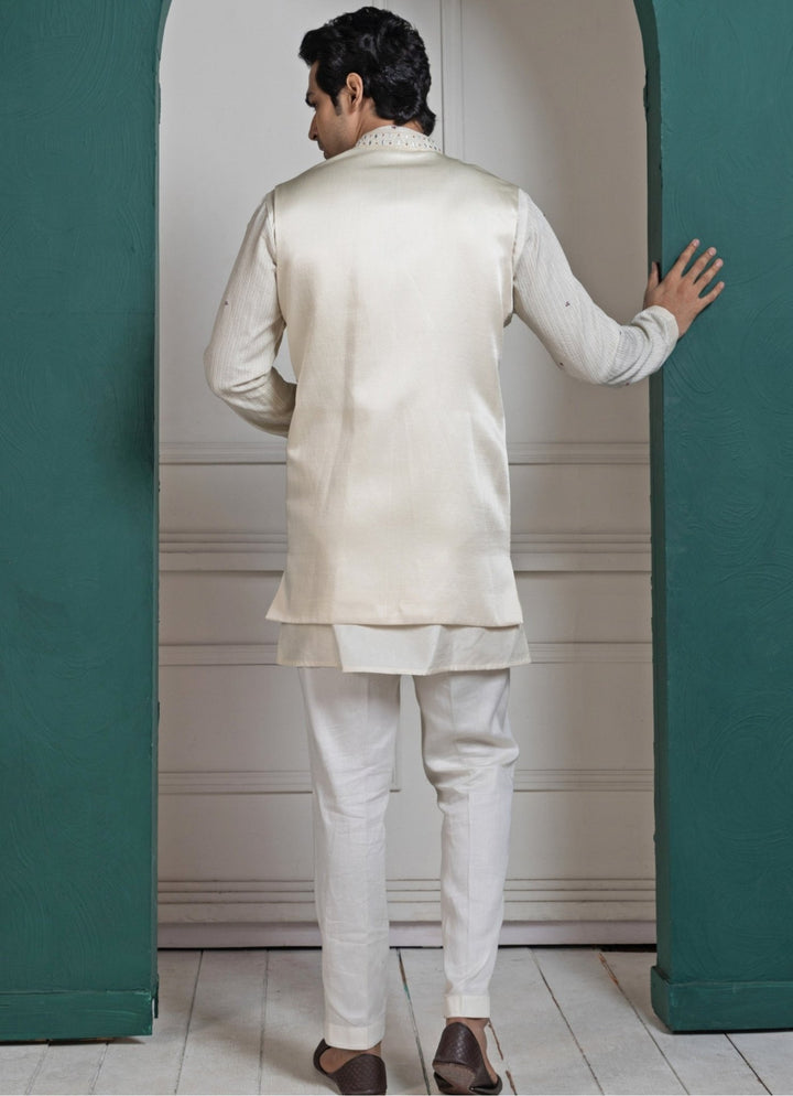 Ivory Silk Kurta Pant Set Smriti - Fabilicious Fashion