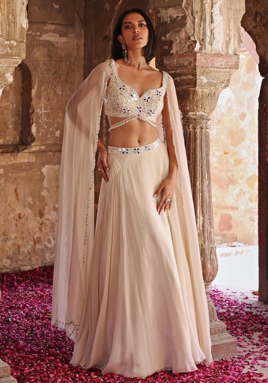 Ivory Skirt set With Flared Sleeves Seema Thukral - Fabilicious Fashion