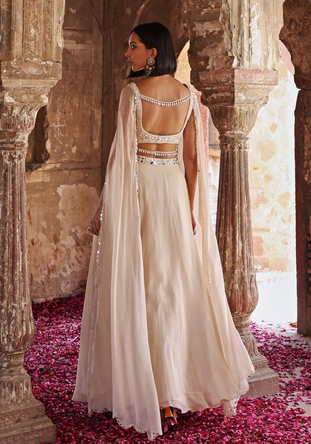 Ivory Skirt set With Flared Sleeves Seema Thukral - Fabilicious Fashion