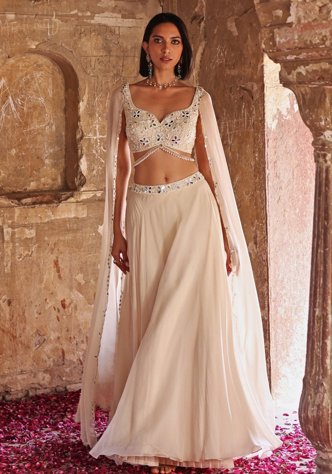Ivory Skirt set With Flared Sleeves Seema Thukral - Fabilicious Fashion