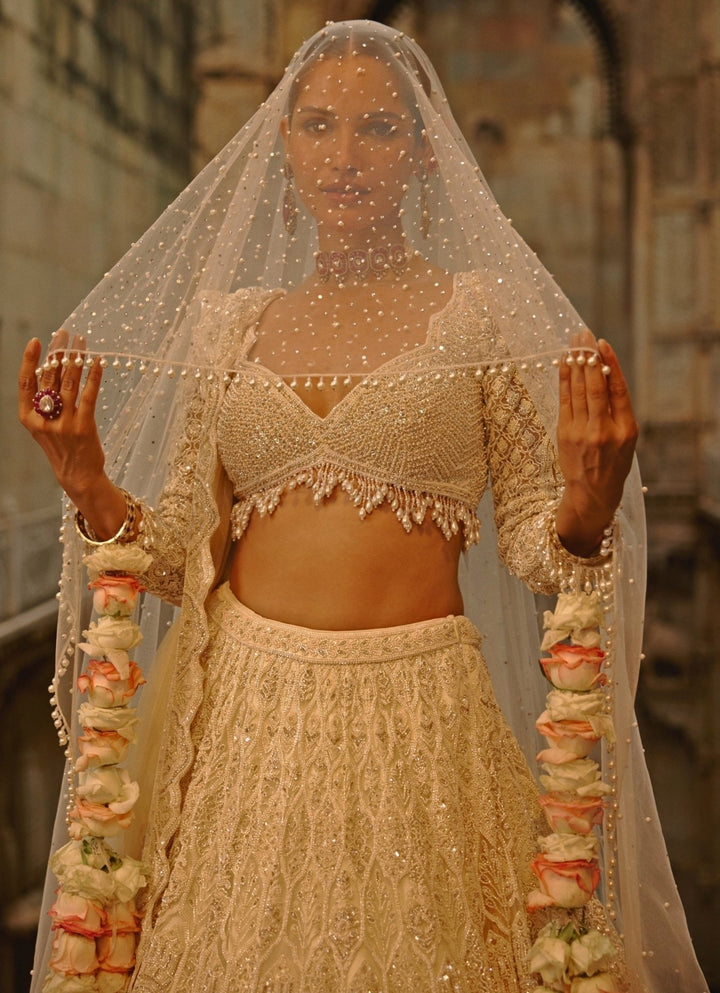Ivory Soft Net Lehenga Set Nitika Gujral - Fabilicious Fashion