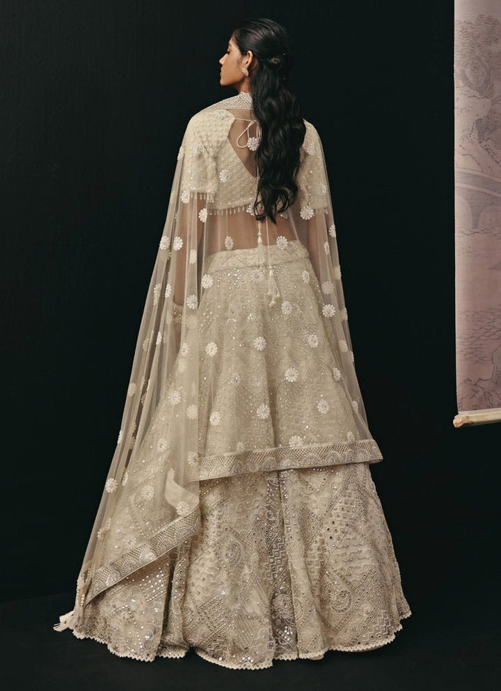 Ivory Soft Net Mirrorwork Lehenga Set Twenty Nine - Fabilicious Fashion