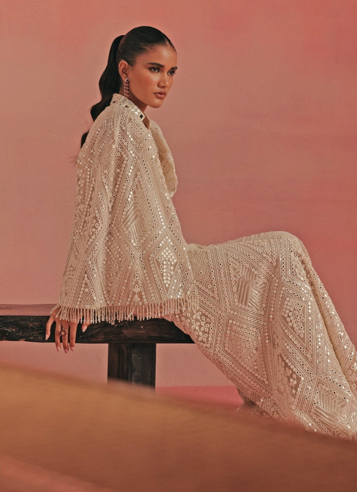 Twenty Nine Ivory Soft Net Mirrorwork Sharara Set With JacketFabilicious Fashion