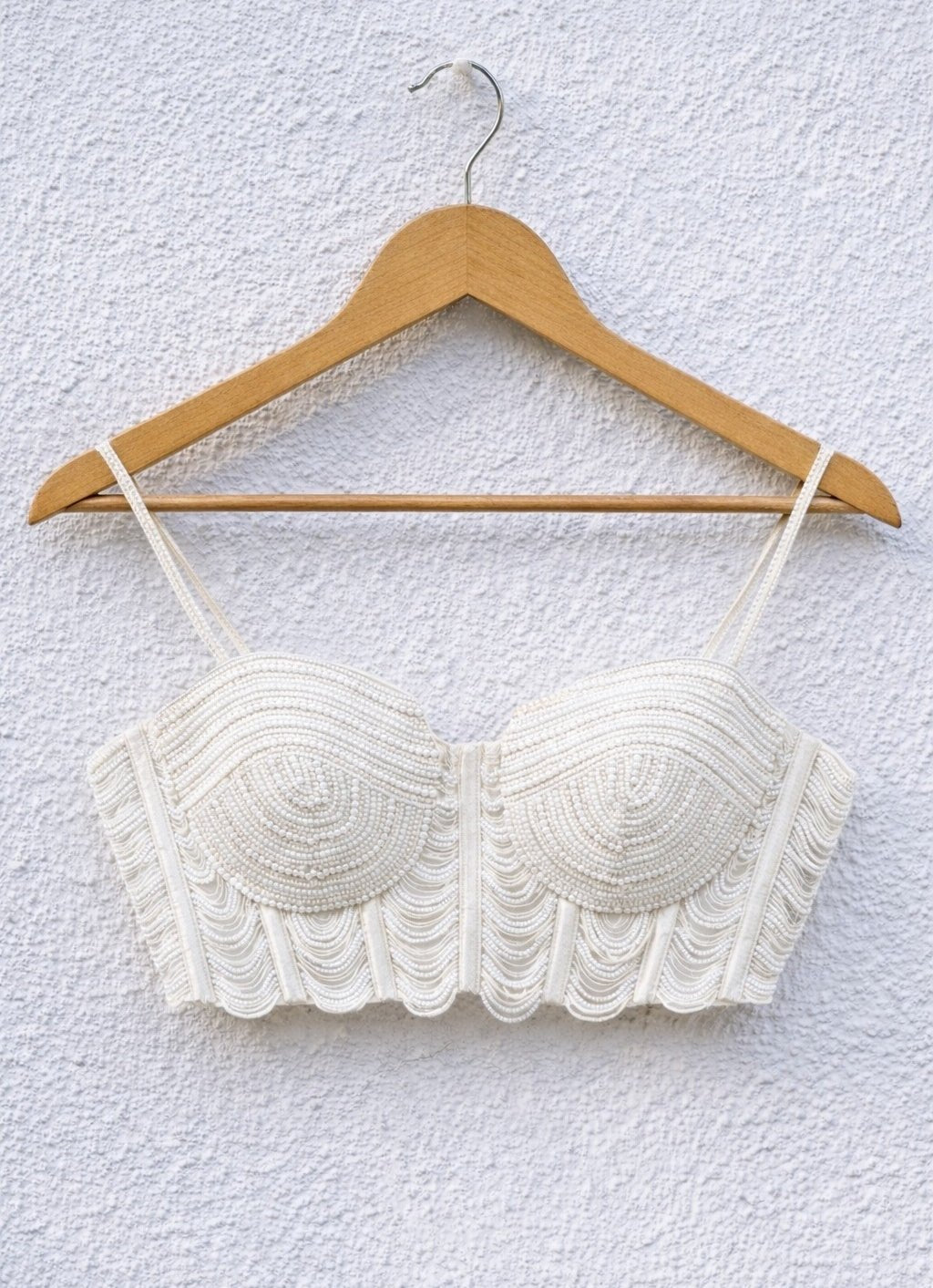 Ivory Soft Net Pearl Bustier Blouse Anisha Shetty - Fabilicious Fashion