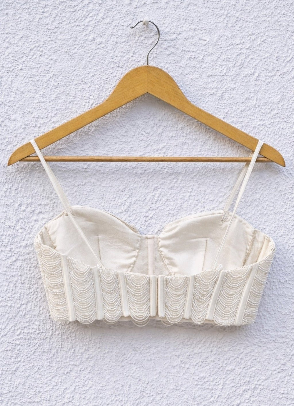 Ivory Soft Net Pearl Bustier Blouse Anisha Shetty - Fabilicious Fashion