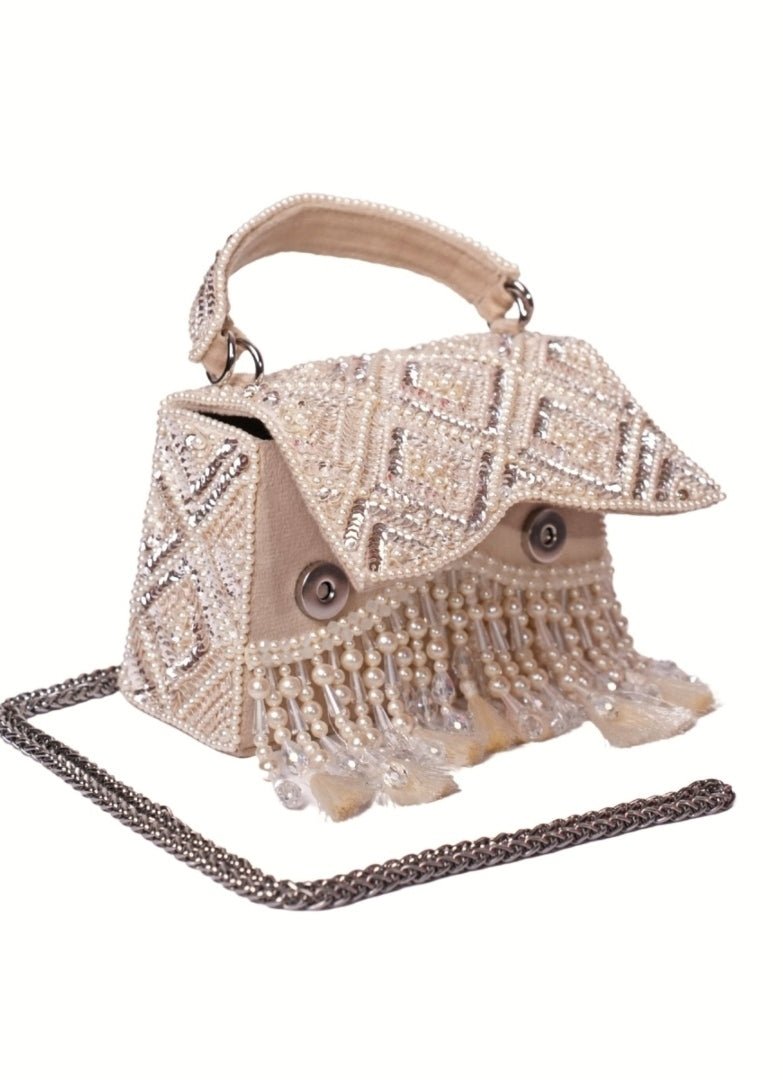 Ivory Suede Embellished Box Bag House of Kosha - Fabilicious Fashion