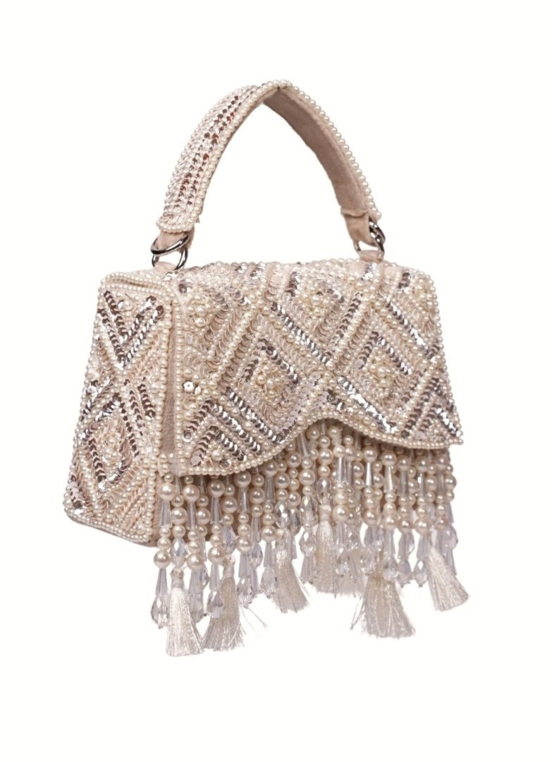 Ivory Suede Embellished Box Bag House of Kosha - Fabilicious Fashion