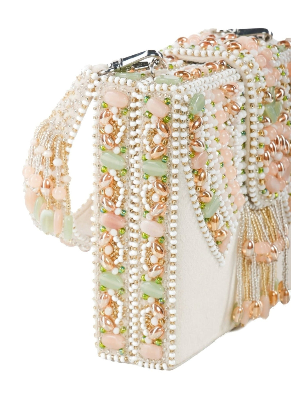 Ivory Suede Embellished Box Bag House of Kosha - Fabilicious Fashion