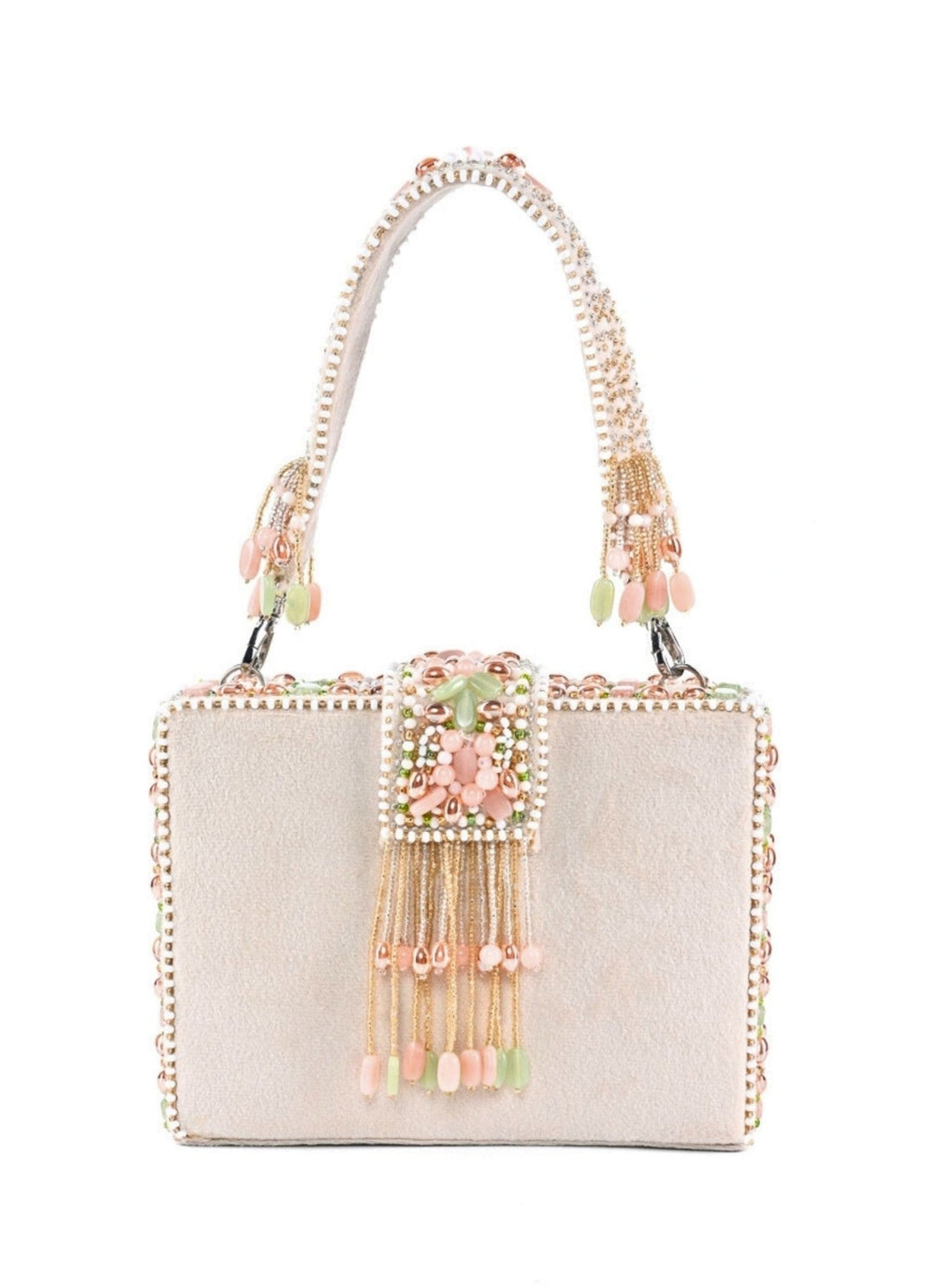 Ivory Suede Embellished Box Bag House of Kosha - Fabilicious Fashion