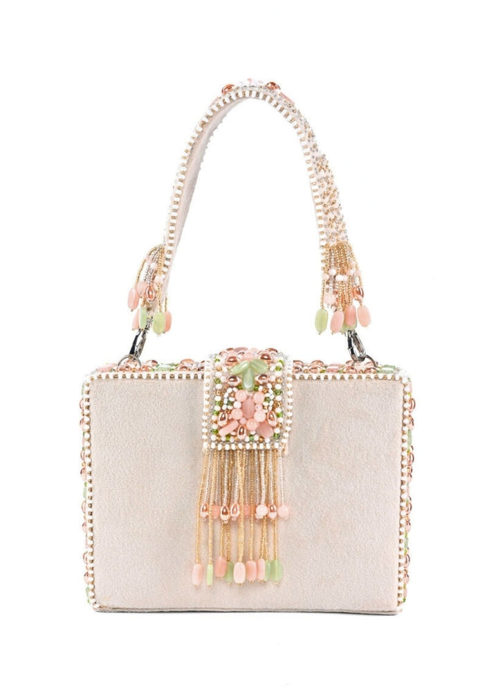 Ivory Suede Embellished Box Bag House of Kosha - Fabilicious Fashion