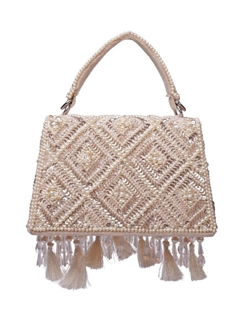 Ivory Suede Embellished Box Bag House of Kosha - Fabilicious Fashion