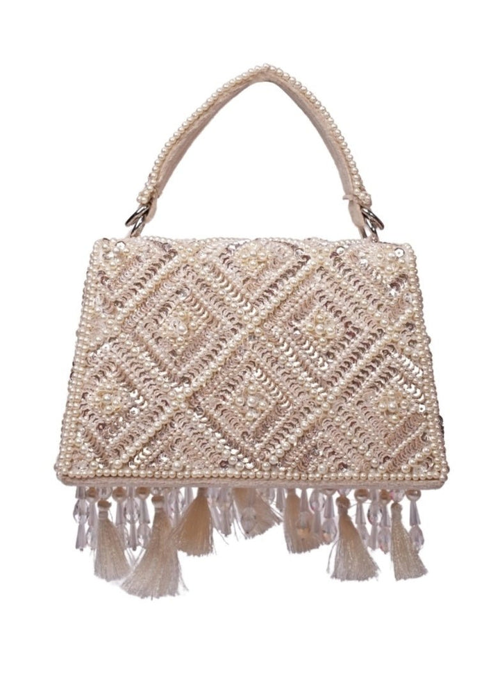 Ivory Suede Embellished Box Bag House of Kosha - Fabilicious Fashion