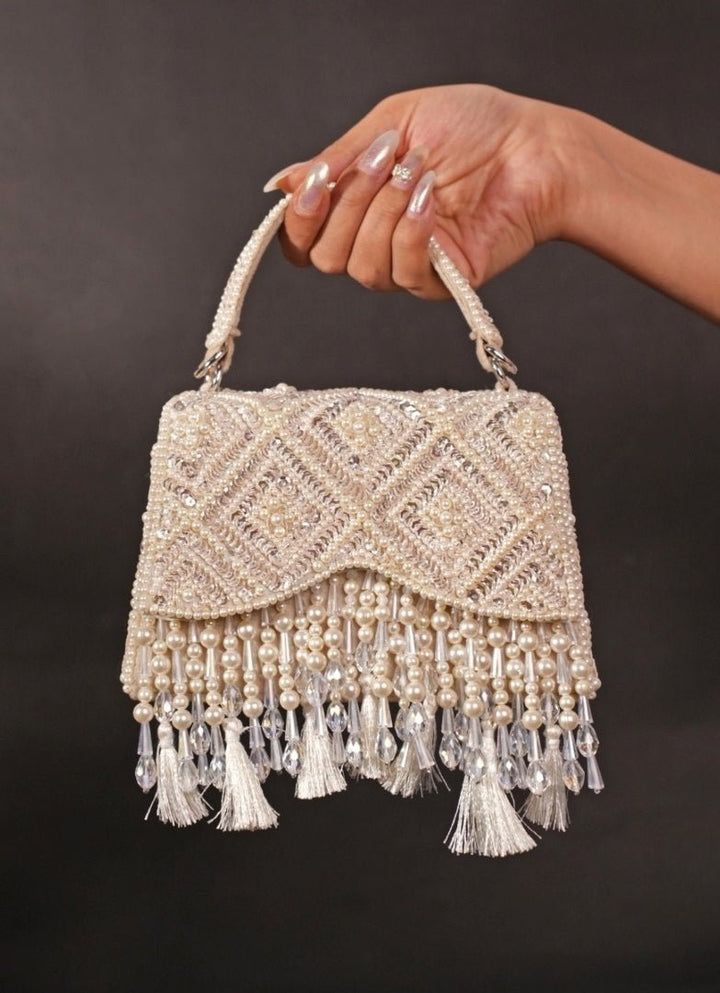 Ivory Suede Embellished Box Bag House of Kosha - Fabilicious Fashion