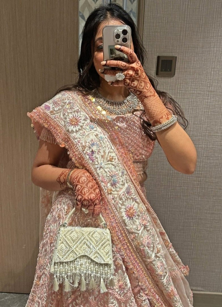 Ivory Suede Embellished Box Bag House of Kosha - Fabilicious Fashion