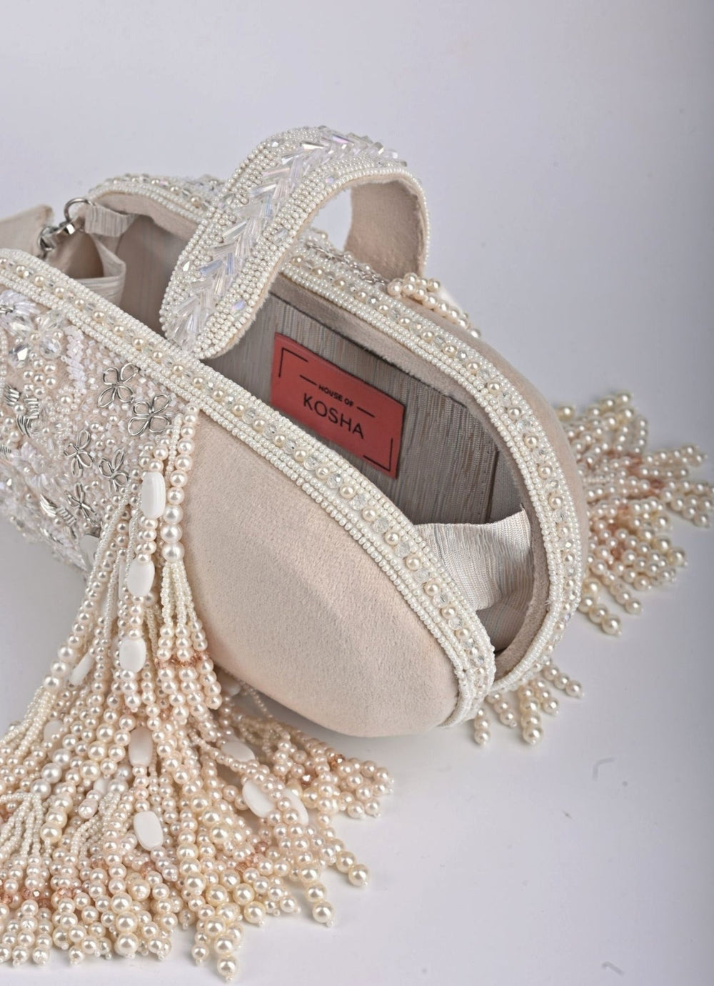 Ivory Suede Embellished Capsule Bag House of Kosha - Fabilicious Fashion