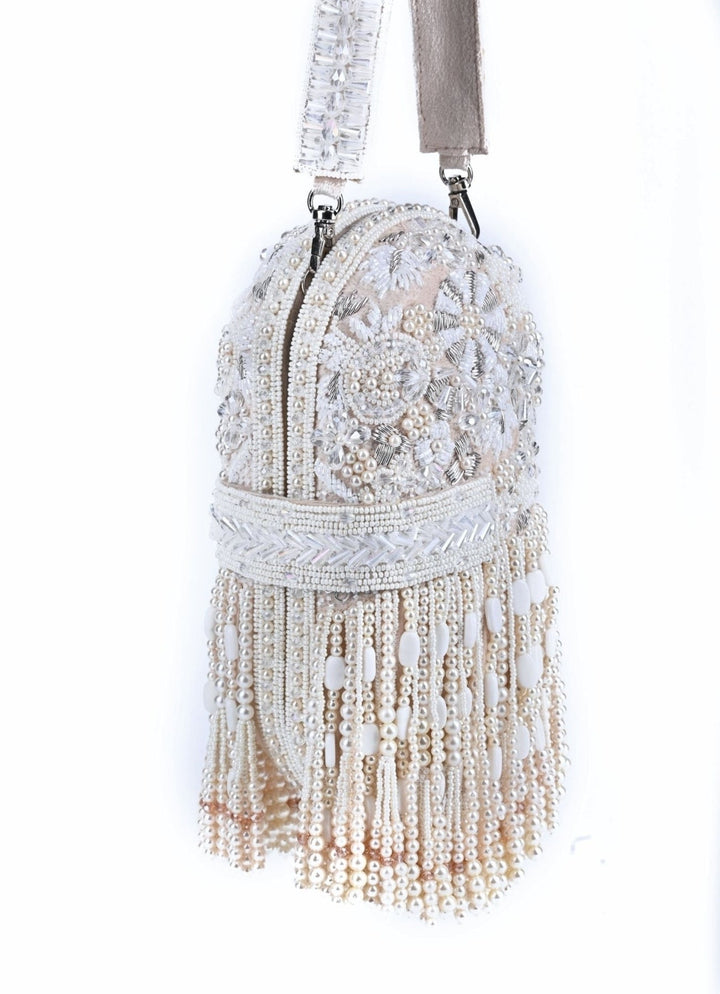 Ivory Suede Embellished Capsule Bag House of Kosha - Fabilicious Fashion