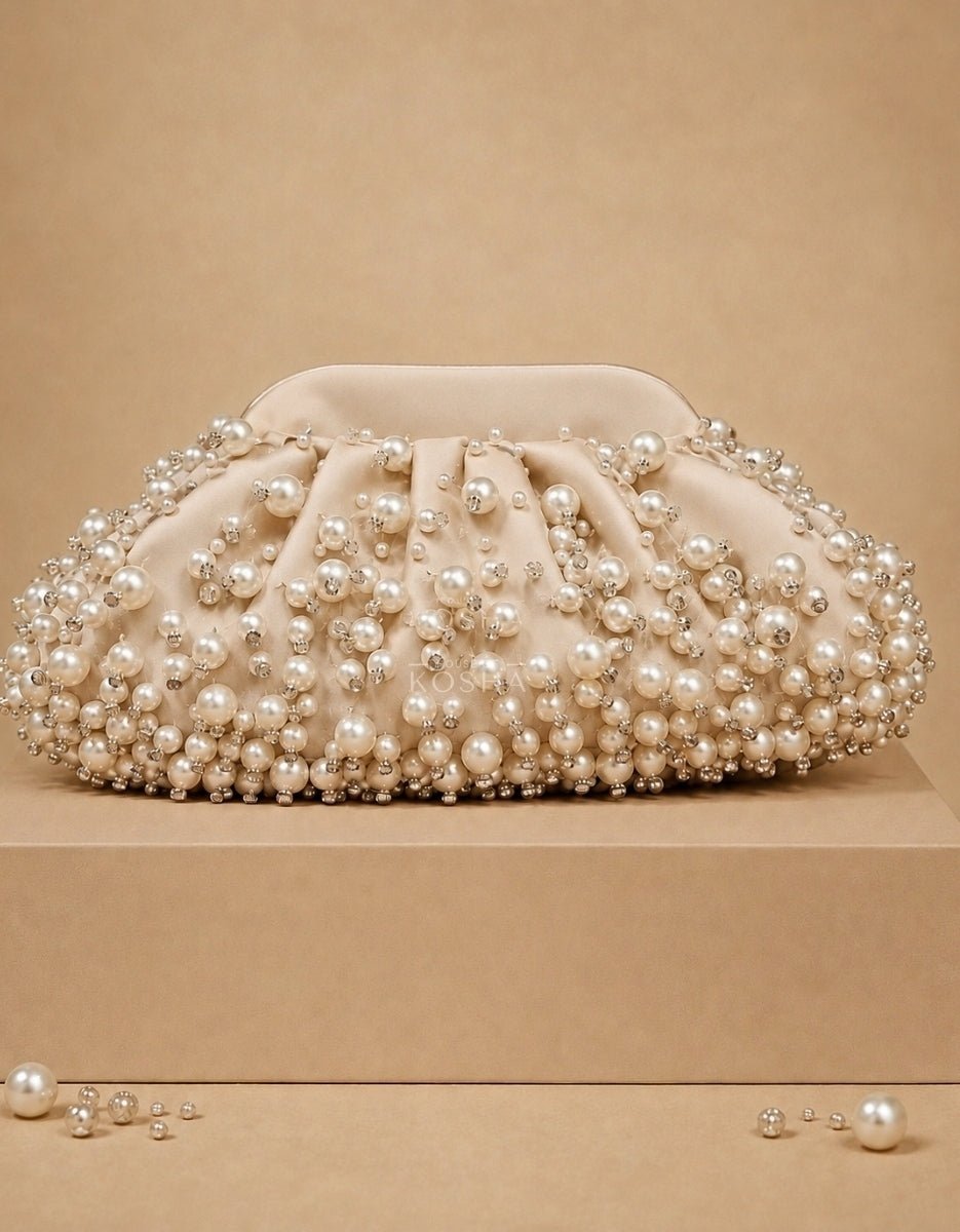 House of Kosha Ivory Suede Embellished ClutchFabilicious Fashion
