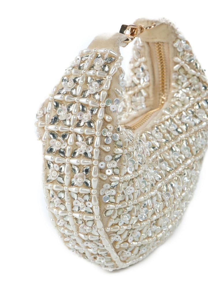 Ivory Suede Embellished Hobo Bag House of Kosha - Fabilicious Fashion