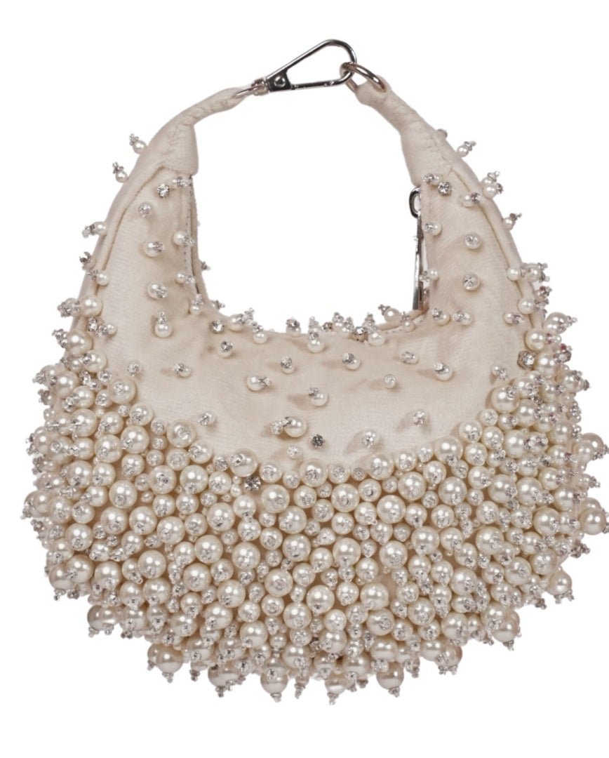 Ivory Suede Embellished Hobo Bag House of Kosha - Fabilicious Fashion