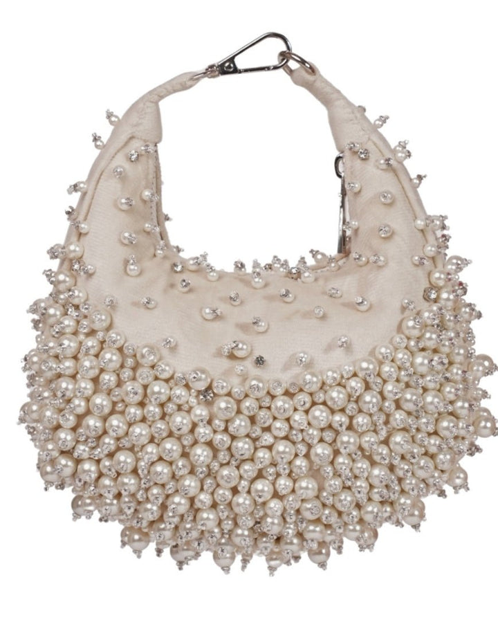 Ivory Suede Embellished Hobo Bag House of Kosha - Fabilicious Fashion