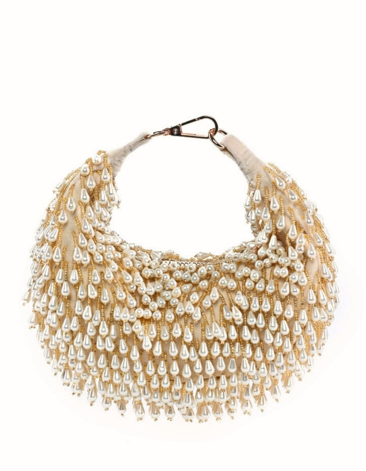 Ivory Suede Embellished Hobo Bag House of Kosha - Fabilicious Fashion