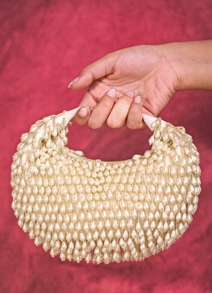 Ivory Suede Embellished Hobo Bag House of Kosha - Fabilicious Fashion
