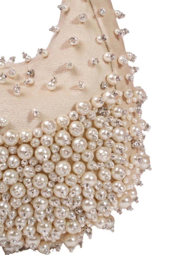 Ivory Suede Embellished Hobo Bag House of Kosha - Fabilicious Fashion