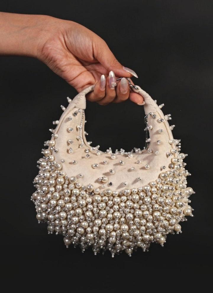 Ivory Suede Embellished Hobo Bag House of Kosha - Fabilicious Fashion