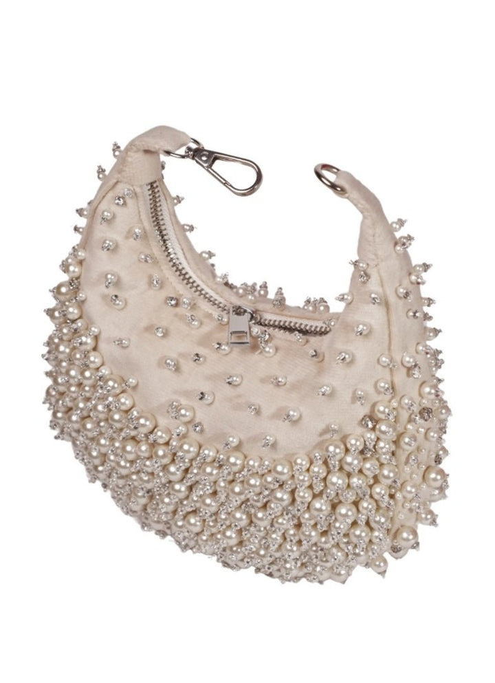 Ivory Suede Embellished Hobo Bag House of Kosha - Fabilicious Fashion
