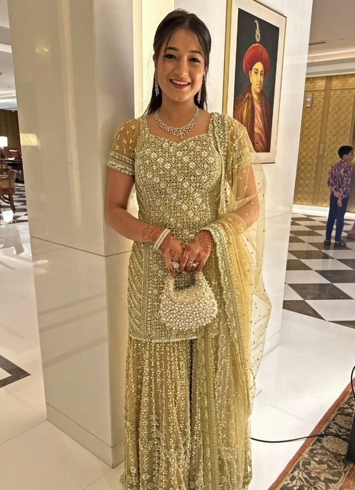 Ivory Suede Embellished Hobo Bag House of Kosha - Fabilicious Fashion