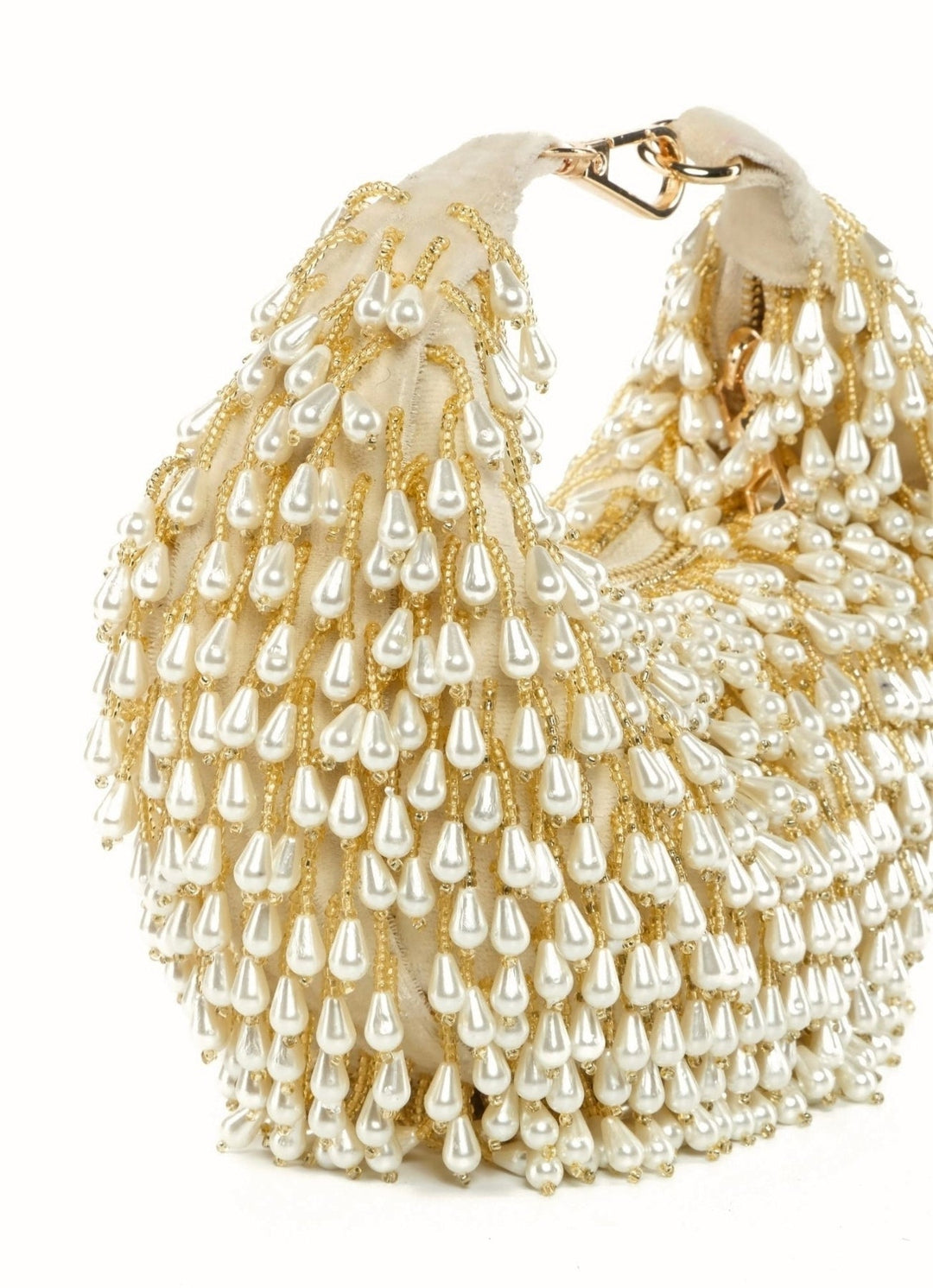 Ivory Suede Embellished Hobo Bag House of Kosha - Fabilicious Fashion