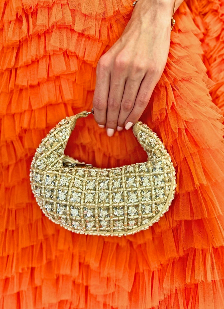 Ivory Suede Embellished Hobo Bag House of Kosha - Fabilicious Fashion