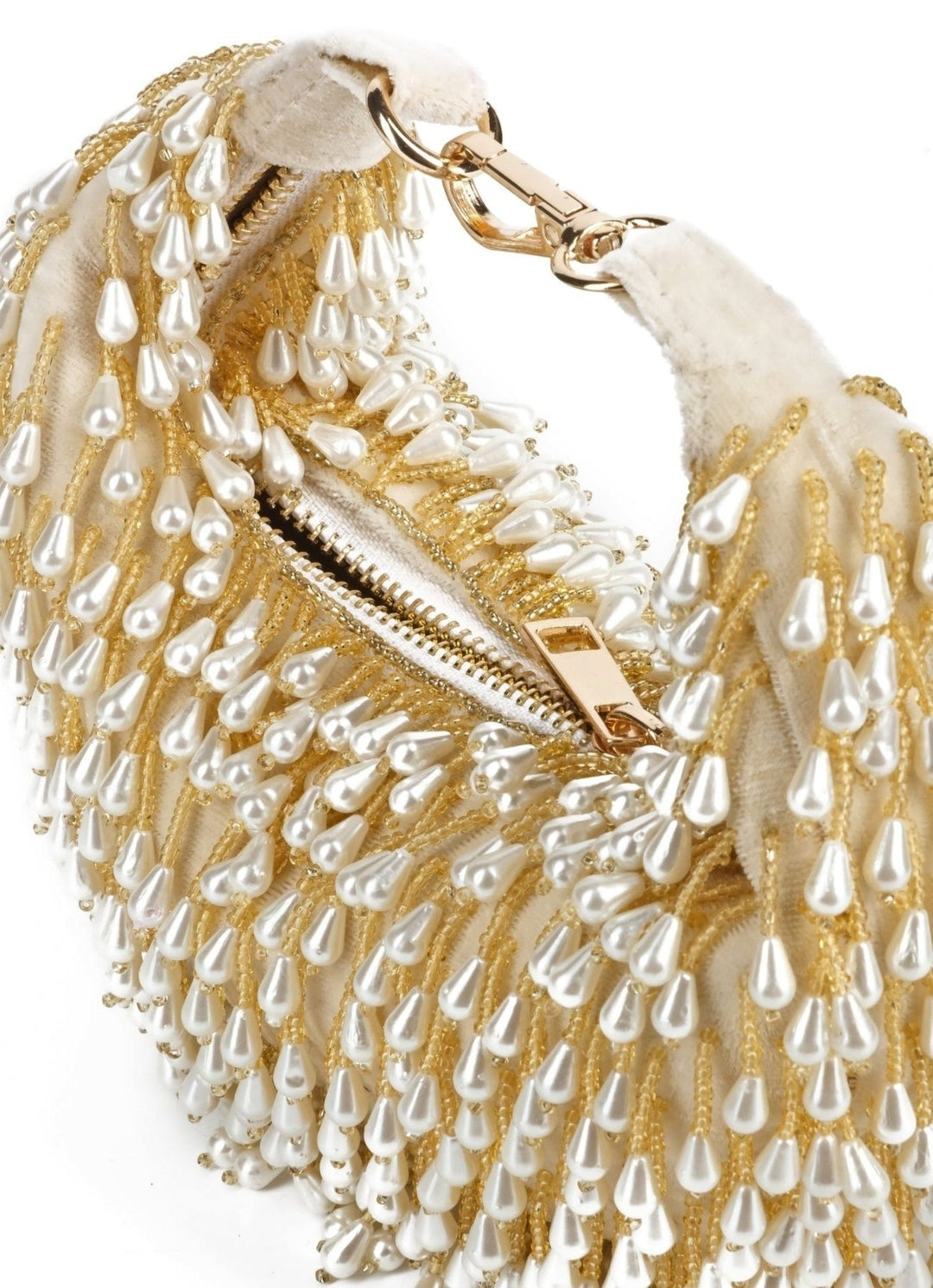 Ivory Suede Embellished Hobo Bag House of Kosha - Fabilicious Fashion