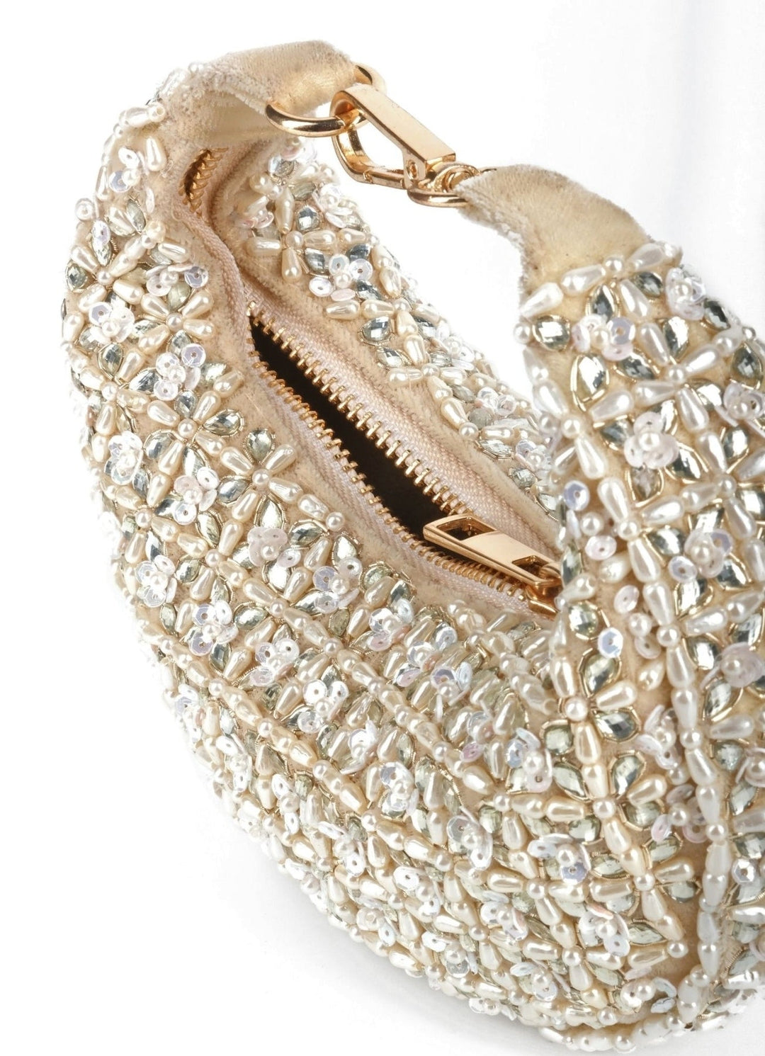 Ivory Suede Embellished Hobo Bag House of Kosha - Fabilicious Fashion