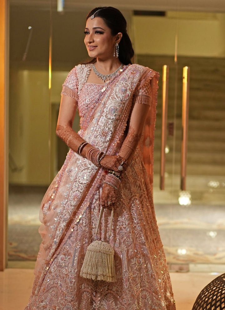 Ivory Suede Handcrafted Bucket Bag House of Kosha - Fabilicious Fashion