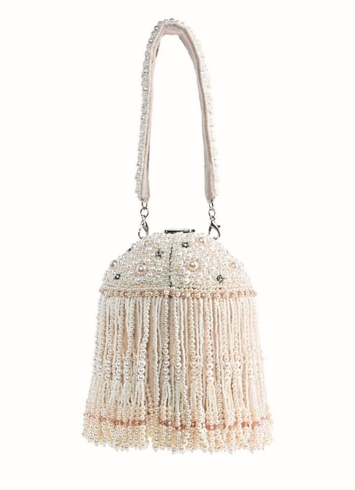 Ivory Suede Handcrafted Bucket Bag House of Kosha - Fabilicious Fashion