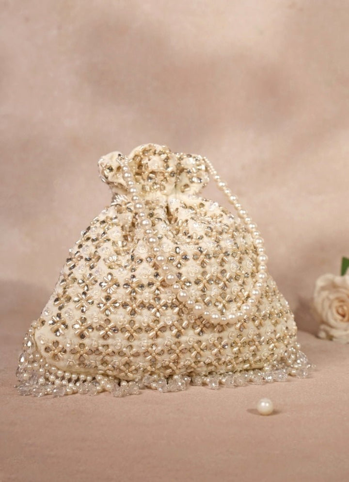 Ivory Suede Kundan Embellished Potli House of Kosha - Fabilicious Fashion