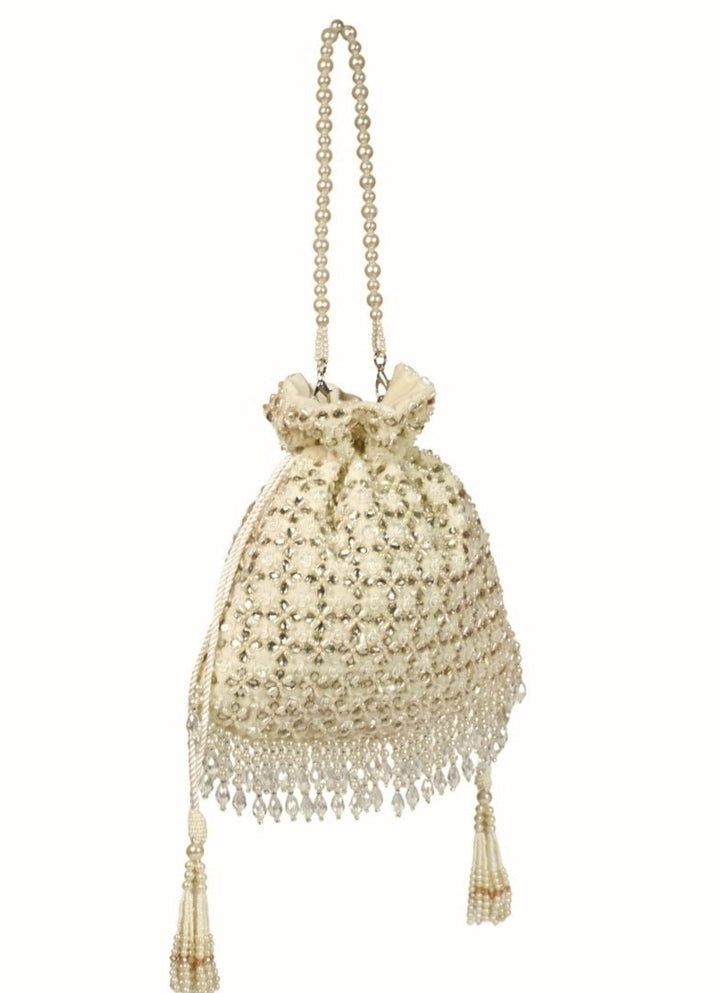 Ivory Suede Kundan Embellished Potli House of Kosha - Fabilicious Fashion