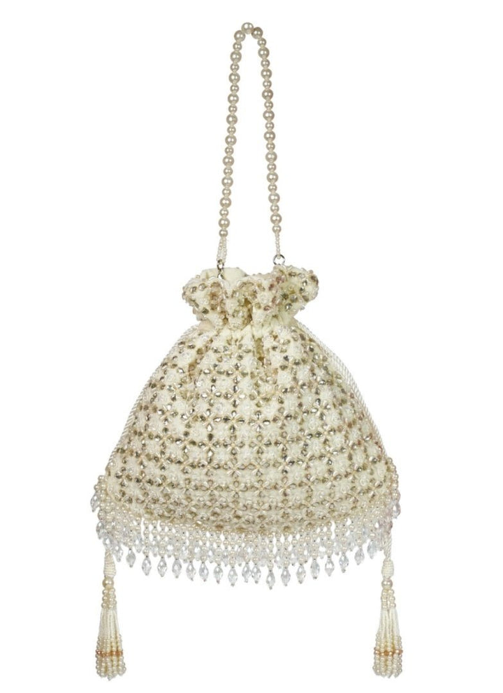 Ivory Suede Kundan Embellished Potli House of Kosha - Fabilicious Fashion