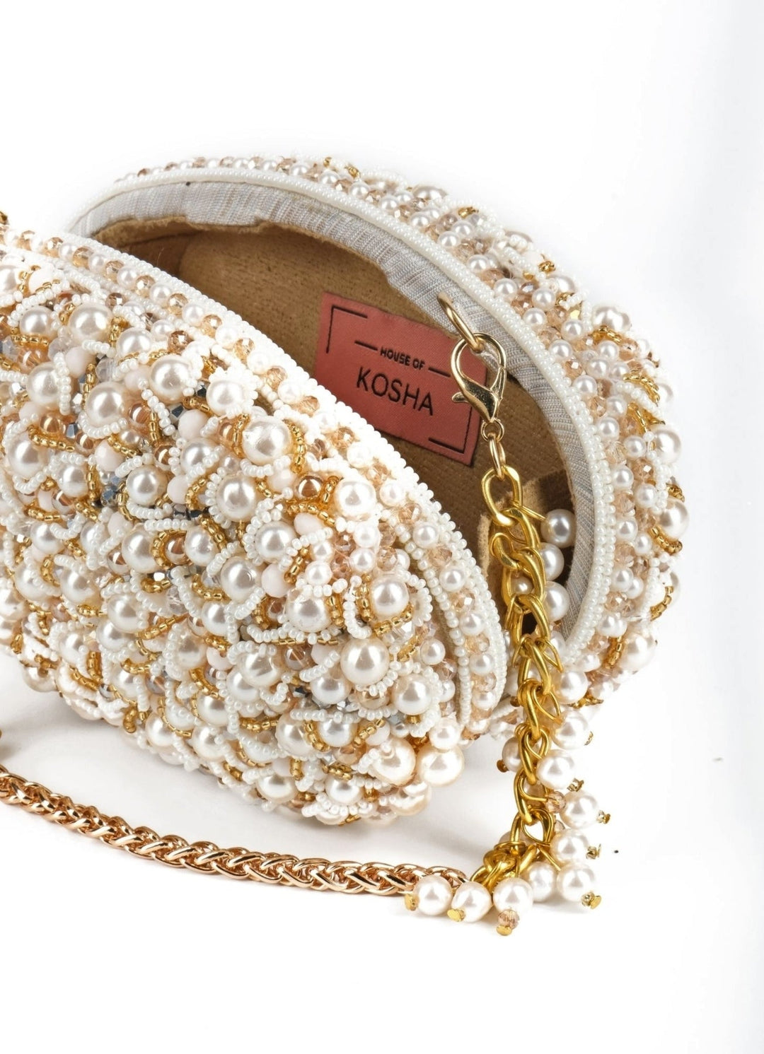 Ivory Suede Pearl Clutch House of Kosha - Fabilicious Fashion