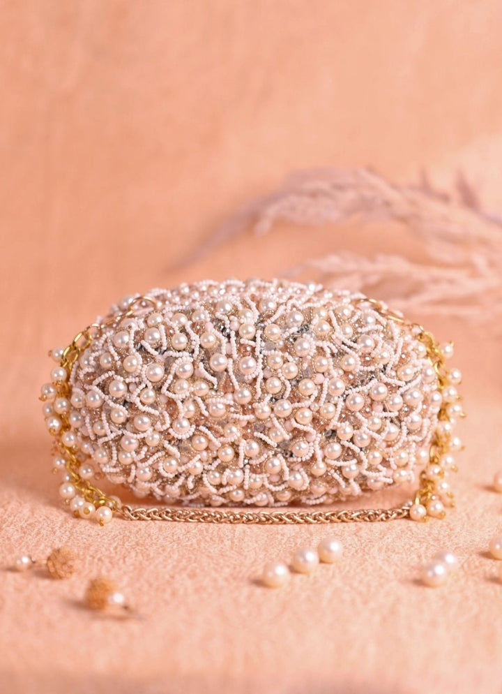 Ivory Suede Pearl Clutch House of Kosha - Fabilicious Fashion