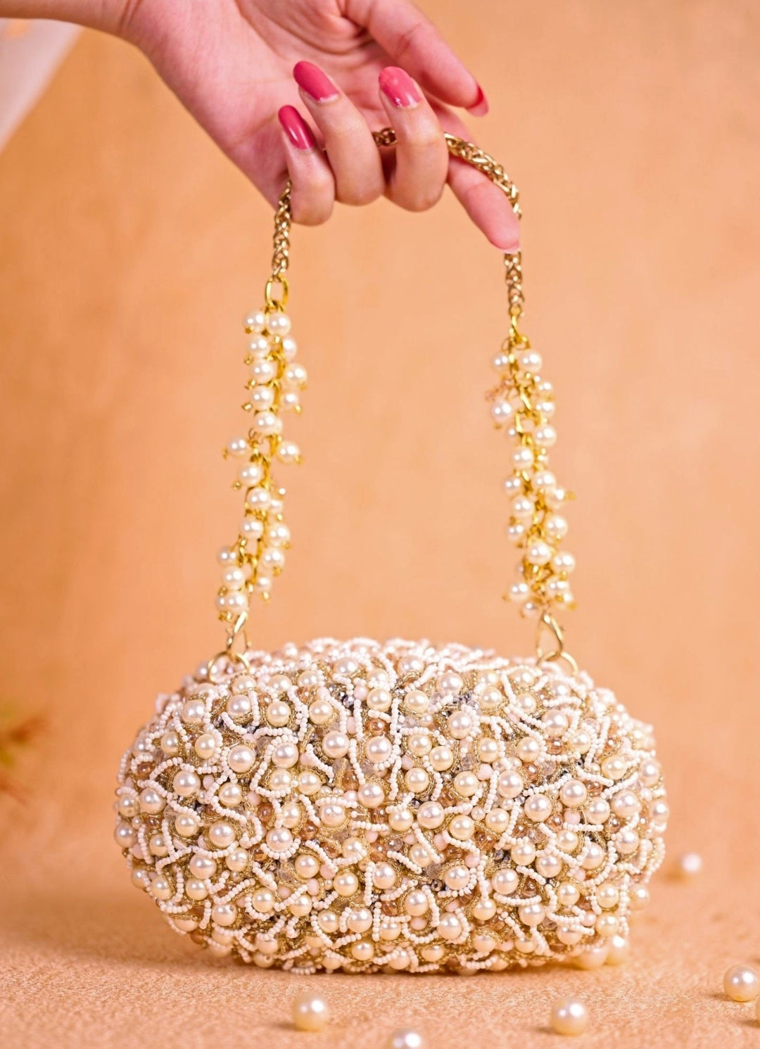 Ivory Suede Pearl Clutch House of Kosha - Fabilicious Fashion