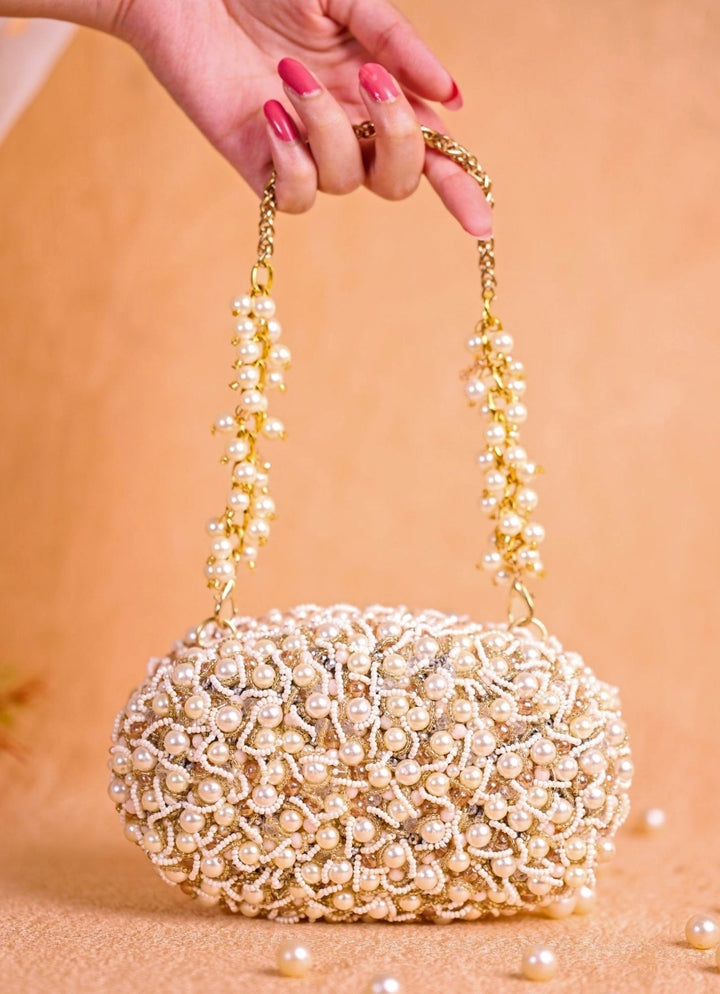 Ivory Suede Pearl Clutch House of Kosha - Fabilicious Fashion