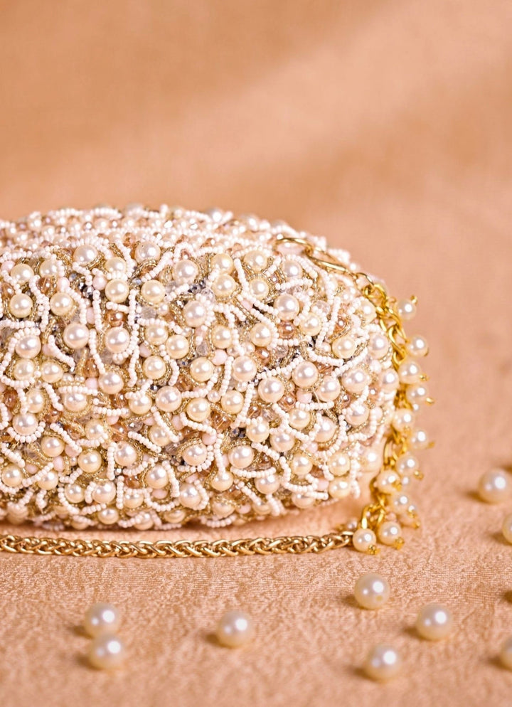 Ivory Suede Pearl Clutch House of Kosha - Fabilicious Fashion