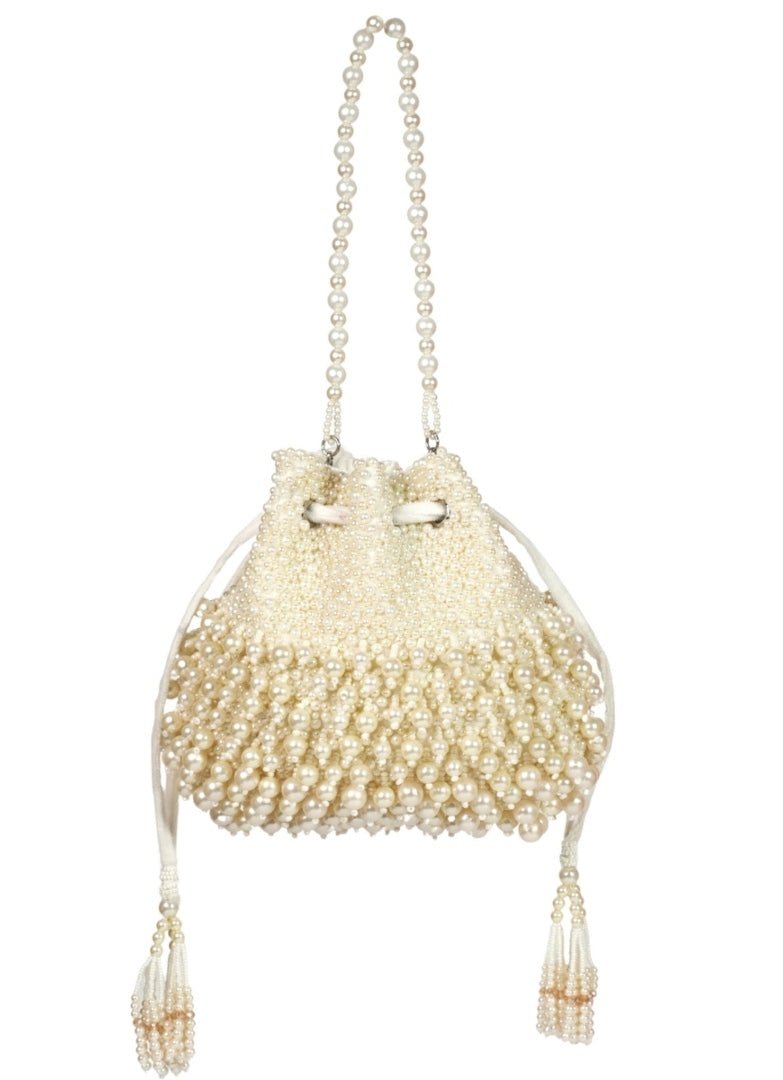 Ivory Suede Pearl Embellished Potli House of Kosha - Fabilicious Fashion