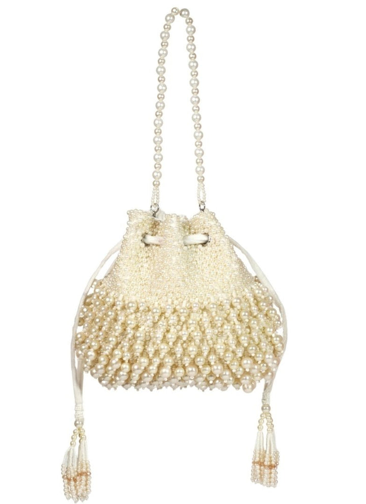 Ivory Suede Pearl Embellished Potli House of Kosha - Fabilicious Fashion