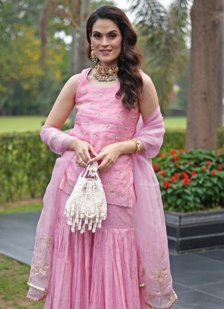 Ivory Suede Pearl Embellished Potli House of Kosha - Fabilicious Fashion